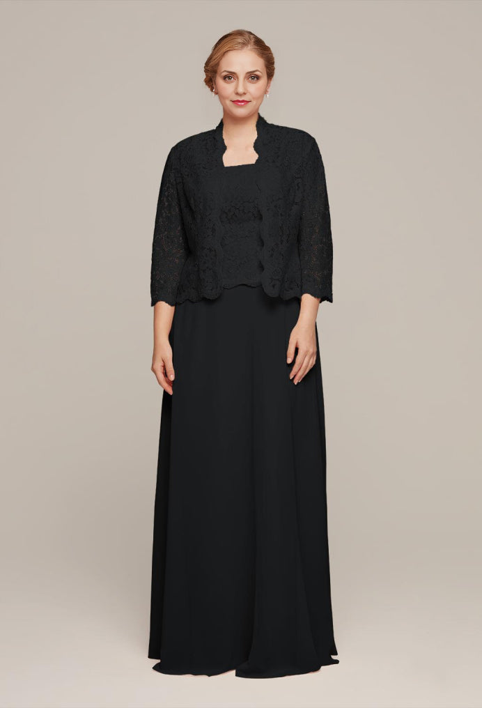 Formal Women's Dresses Elegant 3/4 Sleeve Lace Applique With Jacket Floor Length Free Custom Size Mother of the Bride Dress